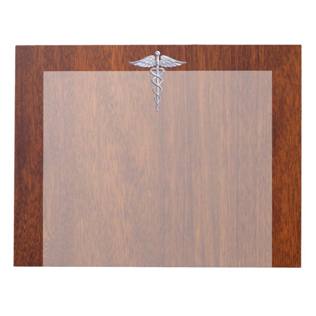 Chrome Like Caduceus Medical Symbol Mahogany Brown Notepad (Front)
