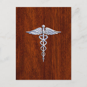 Chrome Like Caduceus Medical Symbol Mahogany Brown Postcard