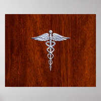 Chrome Like Caduceus Medical Symbol Mahogany Brown