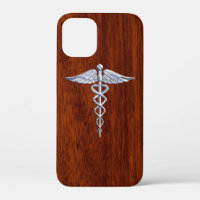 Chrome Like Caduceus Medical Symbol Mahogany Decor