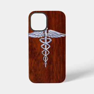 Chrome Like Caduceus Medical Symbol Mahogany Decor iPhone 12 Mini Case
