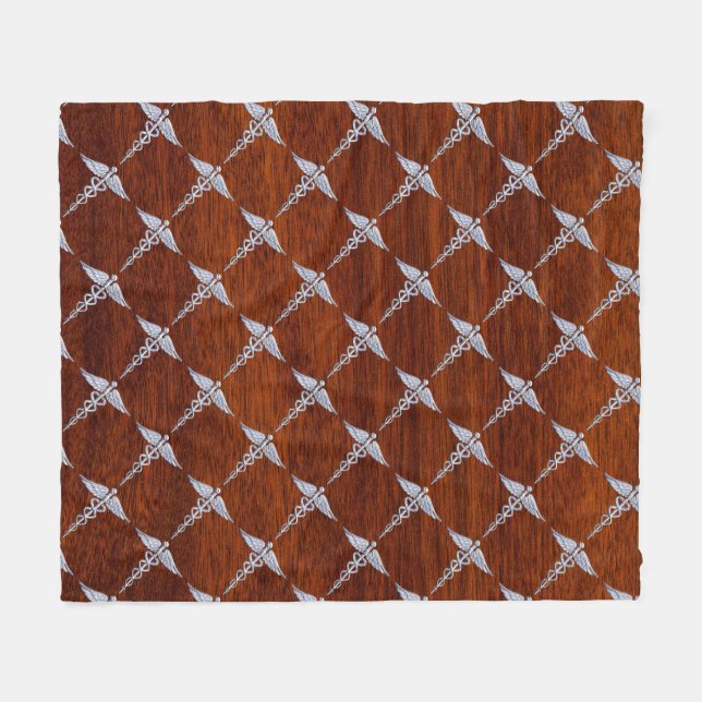 Chrome Like Caduceus Medical Symbol Mahogany Print Fleece Blanket (Front (Horizontal))