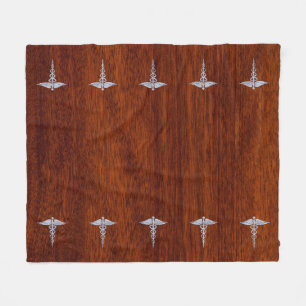Chrome Like Caduceus Medical Symbol Mahogany Print Fleece Blanket