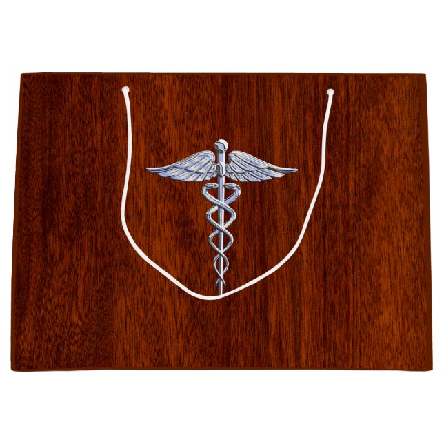 Chrome Like Caduceus Medical Symbol Mahogany Print Large Gift Bag (Front)
