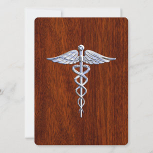 Chrome Like Caduceus Medical Symbol Mahogany Style