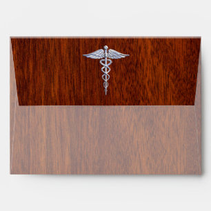 Chrome Like Caduceus Medical Symbol Mahogany Style Envelope