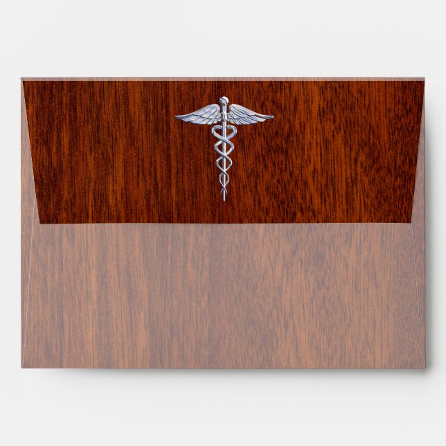 Chrome Like Caduceus Medical Symbol Mahogany Style Envelope (Back (Top Flap))