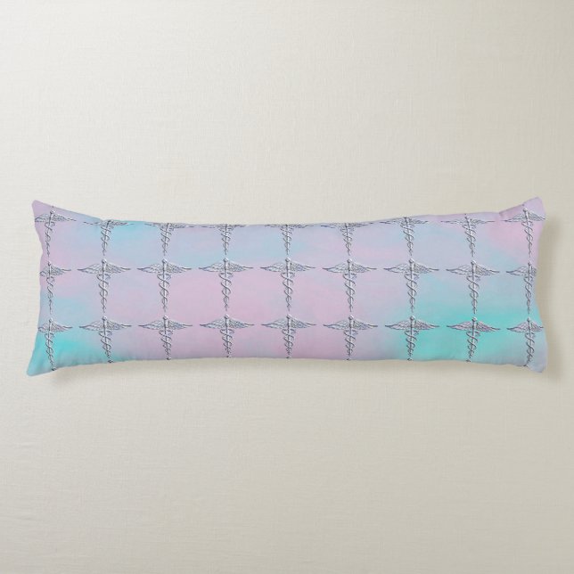 Chrome Like Caduceus Medical Symbol Mother Pearl Body Cushion (Front)