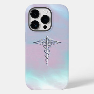 Chrome Like Caduceus Medical Symbol Mother Pearl Case-Mate iPhone 14 Pro Case