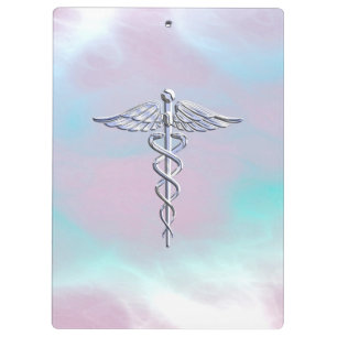 Chrome Like Caduceus Medical Symbol Mother Pearl Clipboard