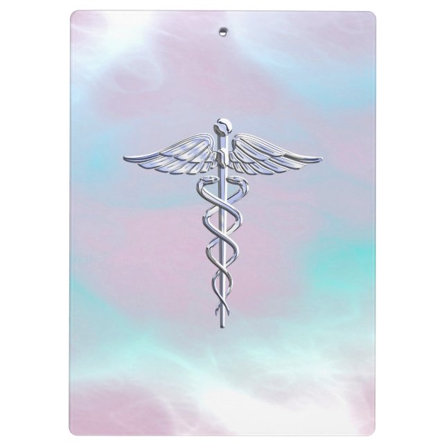 Chrome Like Caduceus Medical Symbol Mother Pearl Clipboard (Back)