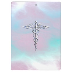 Chrome Like Caduceus Medical Symbol Mother Pearl D Clipboard