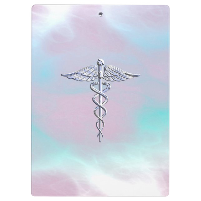 Chrome Like Caduceus Medical Symbol Mother Pearl D Clipboard (Back)