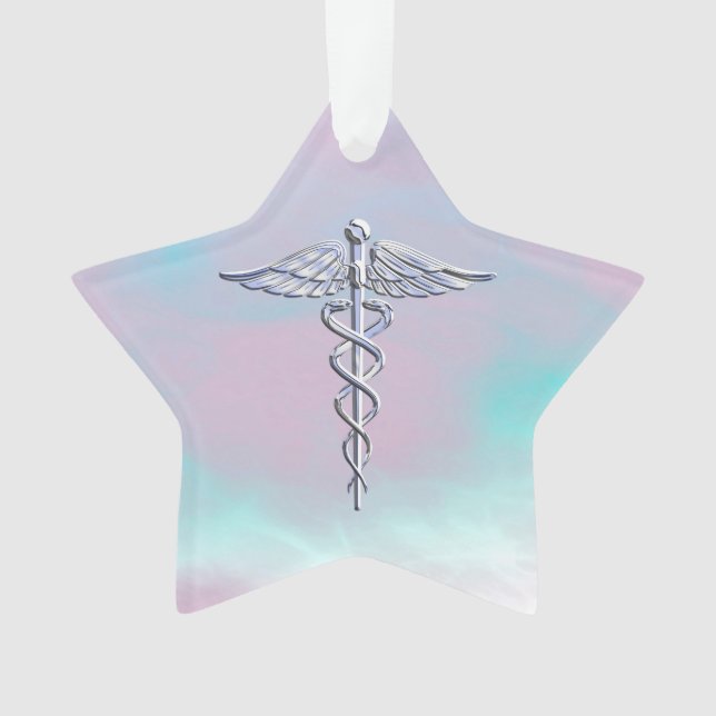 Chrome Like Caduceus Medical Symbol Mother Pearl D Ornament (Front)