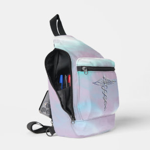 Chrome Like Caduceus Medical Symbol Mother Pearl D Sling Bag