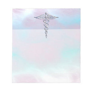 Chrome Like Caduceus Medical Symbol Mother Pearl Notepad
