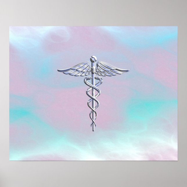 Chrome Like Caduceus Medical Symbol Mother Pearl Poster (Front)