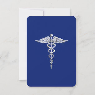 Chrome Like Caduceus Medical Symbol Navy Blue Deco