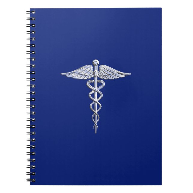 Chrome Like Caduceus Medical Symbol Navy Blue Deco Notebook (Front)