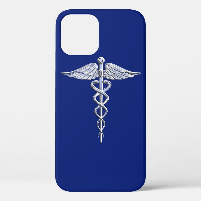 Chrome Like Caduceus Medical Symbol on Navy Blue Case-Mate iPhone Case (Back)