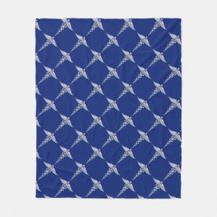 Chrome Like Caduceus Medical Symbol on Navy Blue Fleece Blanket