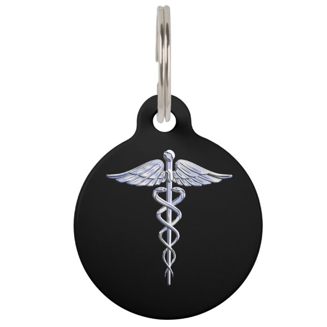 Chrome Like Caduceus Medical Symbol Pet Tag (Front)