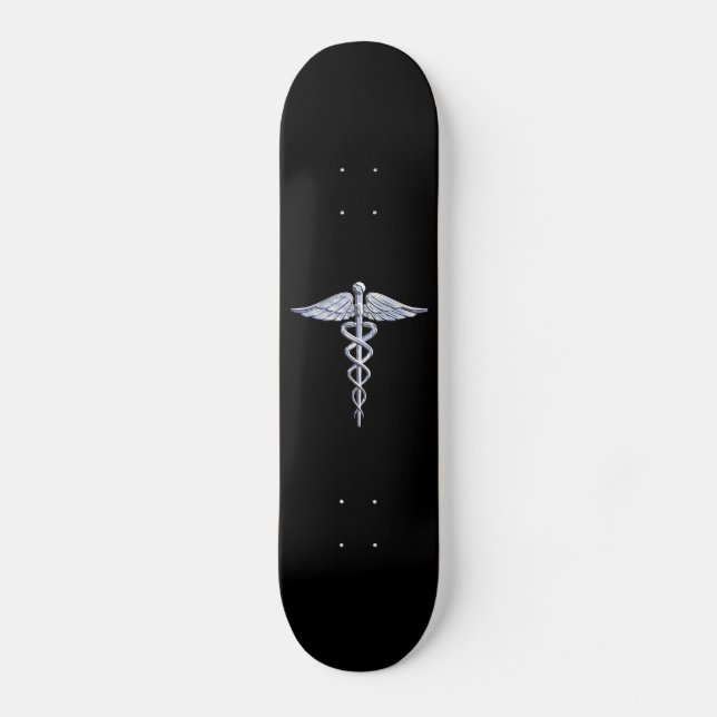 Chrome Like Caduceus Medical Symbol Skateboard (Front)