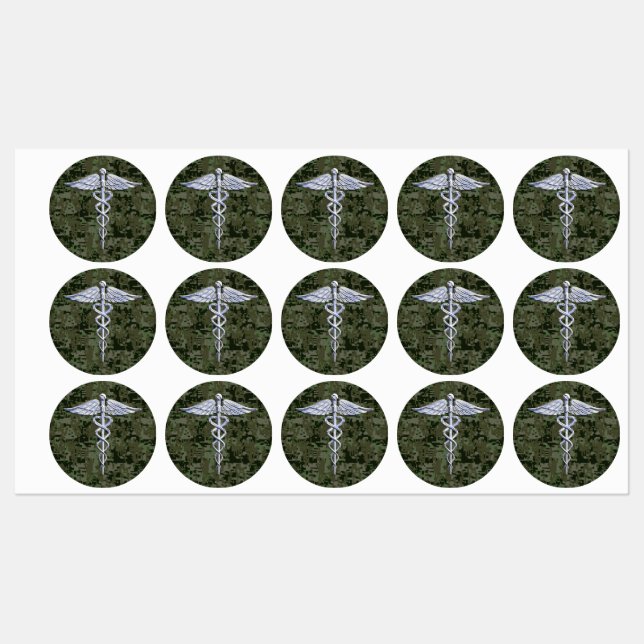 Chrome Like Caduceus Symbol on Green Camouflage (Sheet)