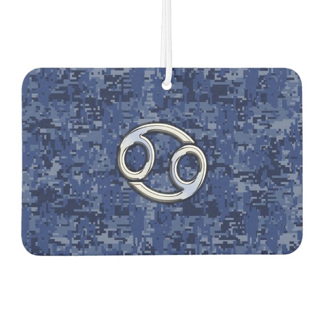 Chrome Like Cancer Sign on Blue Digital Camo Car Air Freshener (Front)