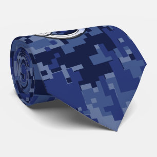 Chrome Like Cancer Sign on Blue Digital Camo Tie
