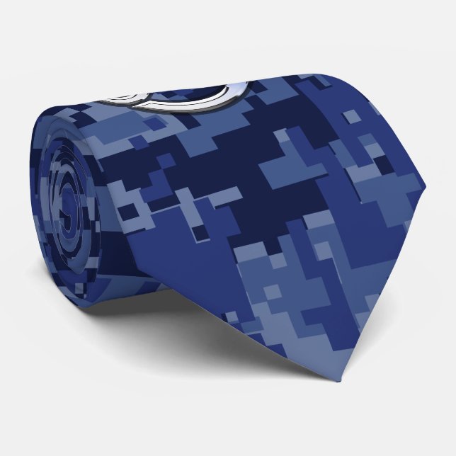 Chrome Like Cancer Sign on Blue Digital Camo Tie (Rolled)