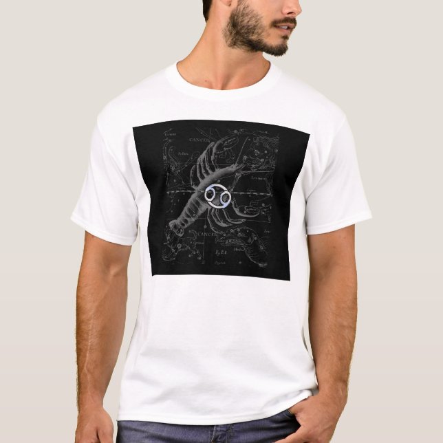 Chrome like Cancer Sign on Hevelius Engraving T-Shirt (Front)