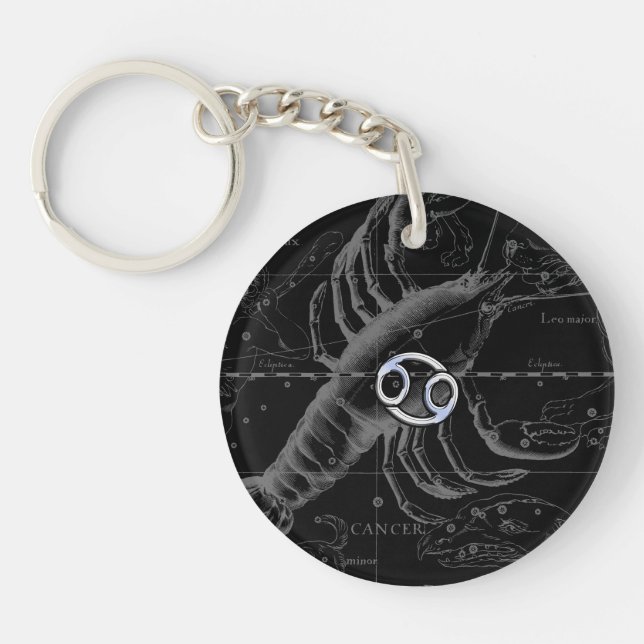 Chrome like Cancer Zodiac Constellation Hevelius Key Ring (Front)