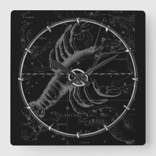 Chrome like Cancer Zodiac Constellation Hevelius Square Wall Clock