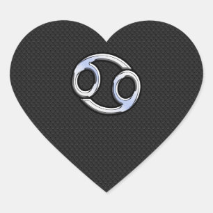 Chrome Like Cancer Zodiac Sign on Black Heart Sticker
