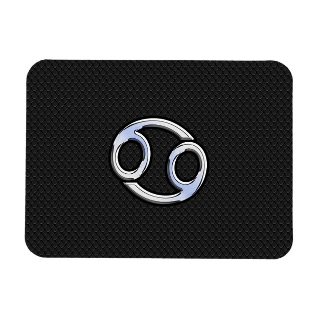 Chrome Like Cancer Zodiac Sign on Black Magnet (Horizontal)
