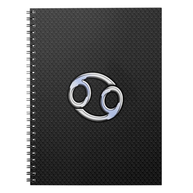 Chrome Like Cancer Zodiac Sign on Black Notebook (Front)
