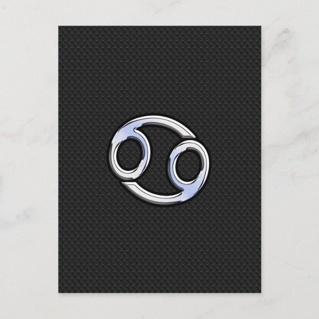 Chrome Like Cancer Zodiac Sign on Black Postcard (Front)