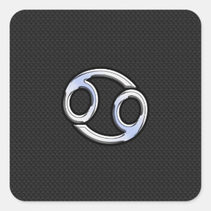Chrome Like Cancer Zodiac Sign on Black Square Sticker