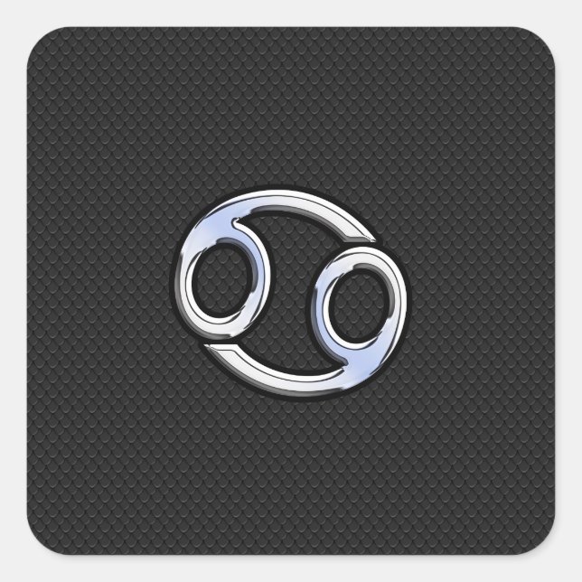 Chrome Like Cancer Zodiac Sign on Black Square Sticker (Front)