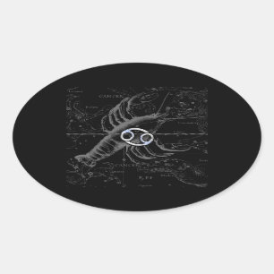 Chrome like Cancer Zodiac Sign on Hevelius Oval Sticker