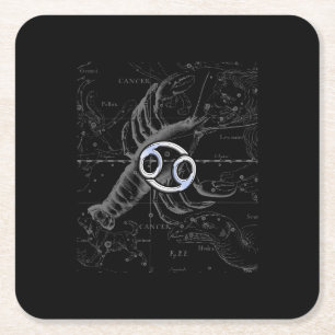 Chrome like Cancer Zodiac Sign on Hevelius Square Paper Coaster