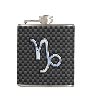 Chrome like Capricorn Sign Black Carbon Fibre Hip Flask