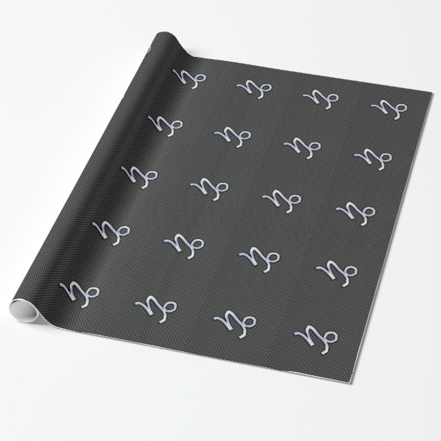 Chrome like Capricorn Sign Black Carbon Fibre Wrapping Paper (Unrolled)