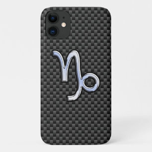 Chrome like Capricorn Zodiac Sign on Carbon Fibre iPhone 11 Case