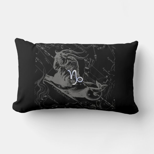 Chrome like Capricorn Zodiac Sign on Hevelius 1690 Lumbar Cushion (Front)