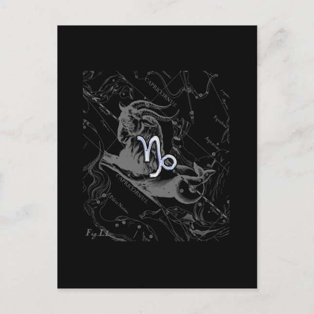 Chrome like Capricorn Zodiac Sign on Hevelius Postcard (Front)