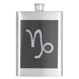 Chrome like Capricorn Zodiac Symbol on Snake Skin Hip Flask