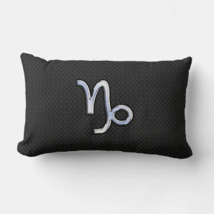 Chrome like Capricorn Zodiac Symbol on Snake Skin Lumbar Cushion