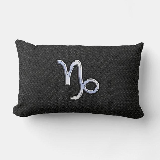 Chrome like Capricorn Zodiac Symbol on Snake Skin Lumbar Cushion (Front)